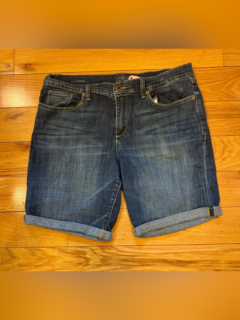 Lucky Brand Women's Dark Wash Bermuda Rolled-Hem Denim Shorts